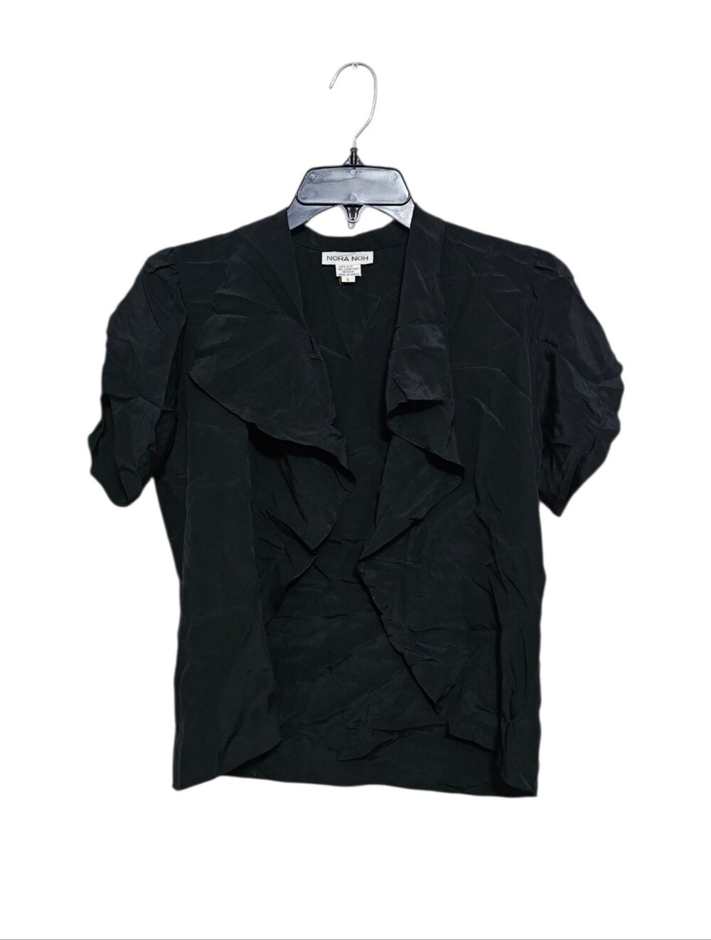 Nora Noh Women's 100% Silk Black Open Front Top Size 6